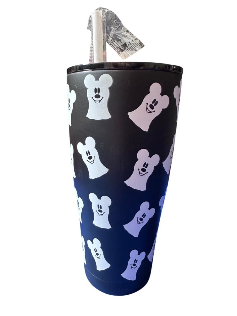 Disney Ghost Mickey Mouse Tumbler W/ Lid & Straw Black & White 30 Oz